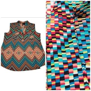 New Directions Geometric Pattern‎ Colorful Blouse Sz M